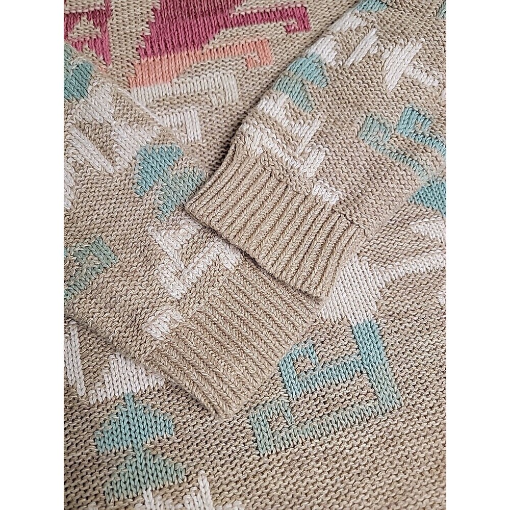 LRL Sweater Womens L Brown Green Pullover Cotton Linen Knit Aztec Preppy Cottage - Picture 7 of 15